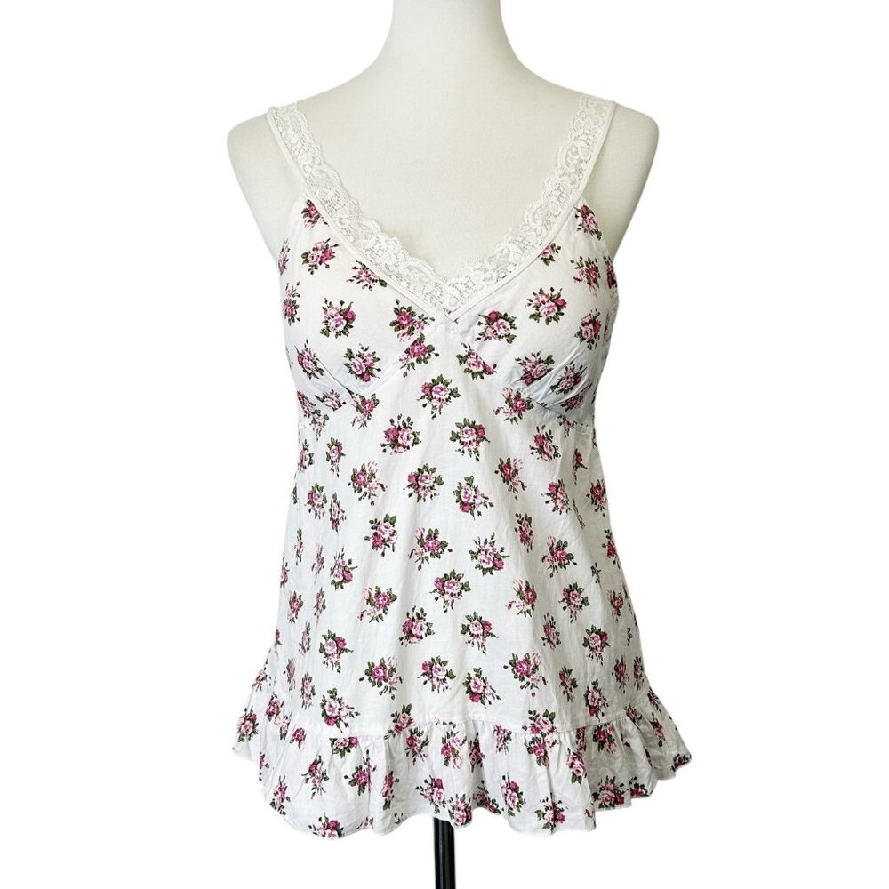 Lei Babydoll Tank Top Juniors Size XL‎ White Floral Lace